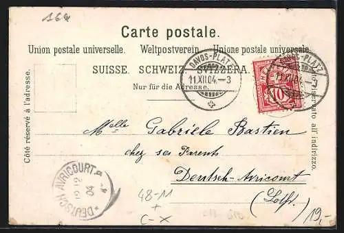 Winter-Lithographie Davos, Wo ist die Schlittenpartie, Bilderrätsel, opt. Täuschung