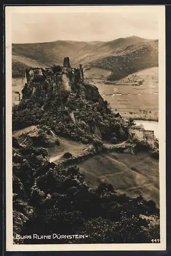 AK Dürnstein a. d. Donau, Burgruine aus der Vogelschau