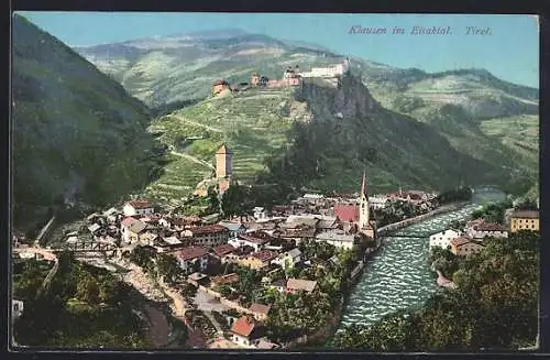 AK Klausen im Eisaktal, Ortsansicht mit Fluss, Tirol