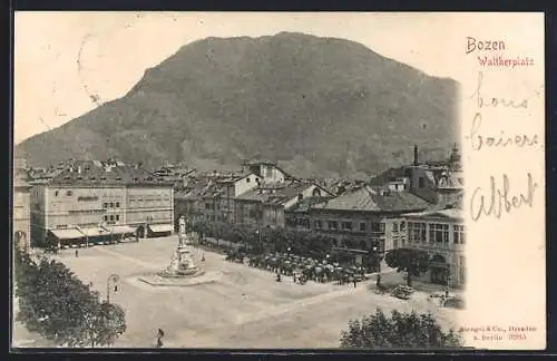 AK Bozen, Waltherplatz aus der Vogelschau