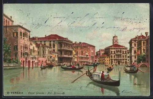 Künstler-Lithographie Venezia, Canal Grande, Gondeln