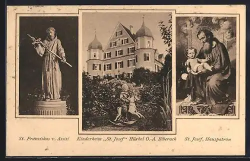 AK Hürbel /Biberach, Kinderheim St. Josef, Heiligenbilder von St. Franziskus v. Assissi und St. Josef