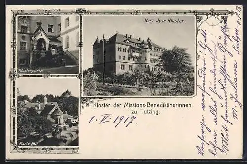 AK Tutzing, Herz Jesu-Kloster der Missions-Benediktinerinnen, Klosterportal, Kirche Maria-Hilf