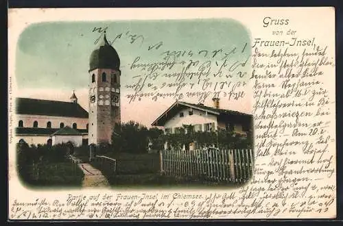 AK Frauen-Insel /Chiemsee, Ortspartie mit Kirche