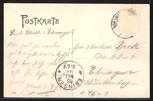 AK Darmstadt, Ortspartie mit Strassenbahn