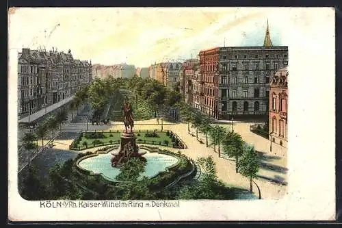 Lithographie Köln-Neustadt, Kaiser Wilhelm Ring mit Denkmal