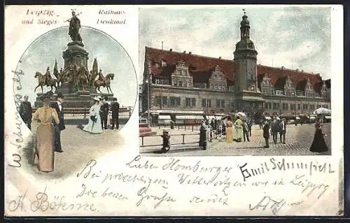 AK Leipzig, Rathaus und Siegesdenkmal