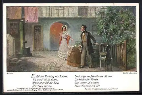 AK Franz Schubert, Das Dreimäderlhaus, Frau mit weissem Kleid