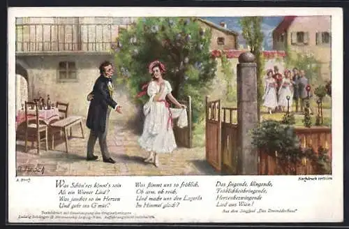 AK Verse aus dem Singspiel Dreimäderlhaus, Musik von Franz Schubert