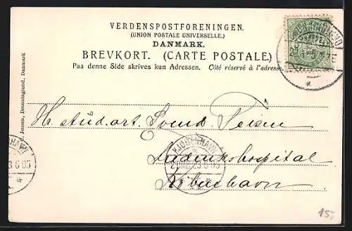 AK Dronninglund, Schloss mit Kirchturm, vom Wasser gesehen