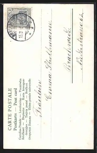 AK Liebespaar sitzt unter einem grossen Pilz