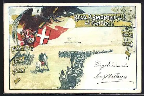 AK Reggimento Piemonte, 4. Fanteria, Infanterie im Marsch, Adler mit Wappen