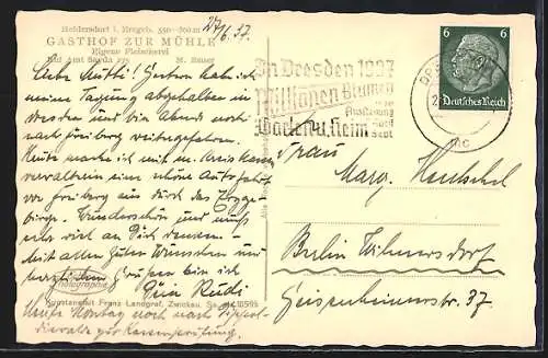 AK Heidersdorf i. Erzgeb., Ortsansicht mit dem Schwartenberg