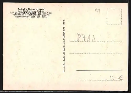 AK Stadtschwarzach, Gasthof & Metzgerei - Stern, Bes.: Josef & Helga Pfeiffer