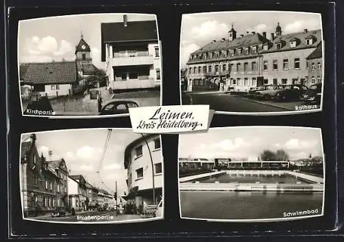 AK Leimen /Kreis Heidelberg, Schwimmbad, Strassenpartie, Rathaus