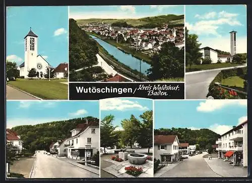 AK Wutöschingen /Baden, Kirche, Strassenpartie im Ortskern, Ortsansicht aus der Vogelschau