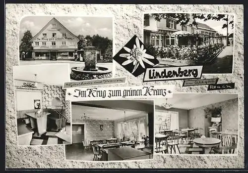 AK Lindenberg i. Allgäu, Gasthaus-Pension Im Krug zum grünen Kranz, verschiedene Ansichten