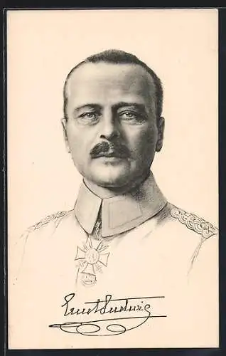 AK Grossherzog Ernst Ludwig von Hessen, Portrait in Uniform, Karte mit Signatur