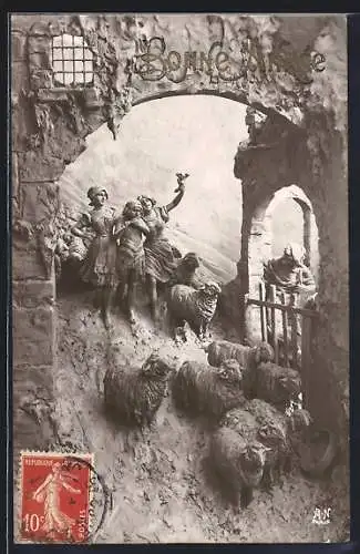 Künstler-AK Domenico Mastroianni: Mädchen treiben die Schafe voran