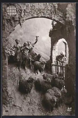 Künstler-AK Domenico Mastroianni: Kinder hüten Schafe