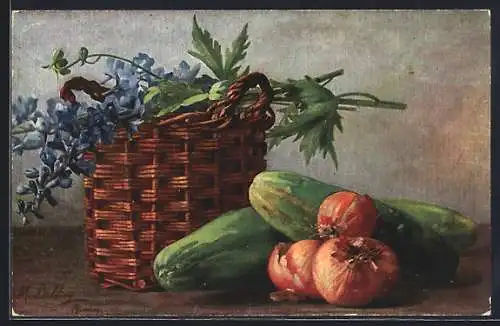 Künstler-AK Carus: Gemüse mit Korb
