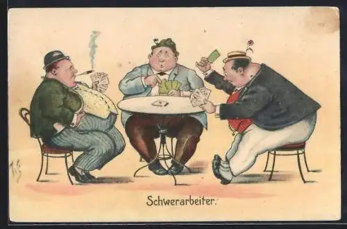 Künstler-AK Willi Scheuermann: Dicke Männer beim Kartenspiel