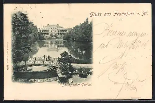 AK Frankfurt /M., Teich mit Brücke im Zoo