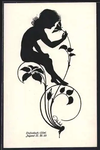 Künstler-AK Diefenbach: Göttl. Jugend II. Bl. 23, Kind riecht an Blüte, Schattenbild