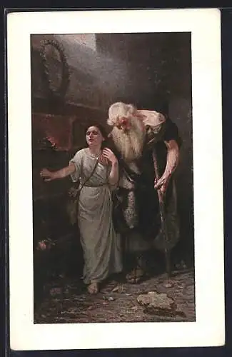 AK Blinde Tochter führt ihren kranken Vater aus dem Haus heraus