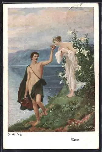 Künstler-AK sign. H. Katsch: Tau, Paar am Wasser