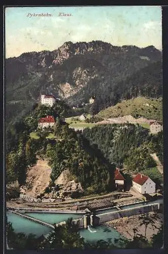 AK Klaus /Pyhrnbahn, Ortsansicht gegen die Berge