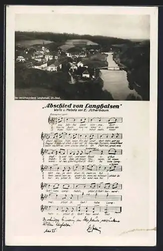 AK Langhalsen /Ob.-Oest., Ortsansicht, Noten und Text zum Lied Abschied von Langhalsen