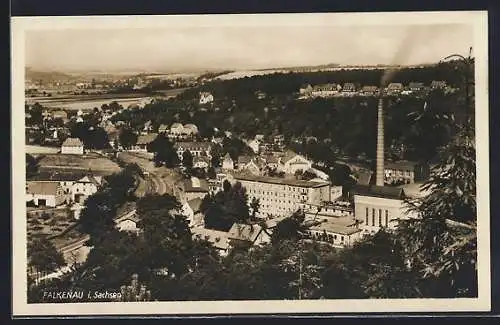 AK Falkenau / Sa., Ortsansicht mit Fabrik