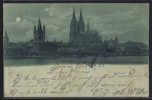 Mondschein-AK Köln, Ortsansicht mit dem Dom