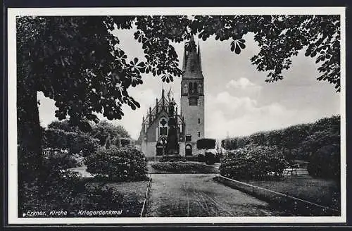 AK Erkner, Blick auf Kirche und Kriegerdenkmal