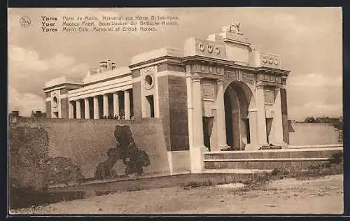 AK Ypres, Porte de Menin, Mémorial des Héros Britanniques