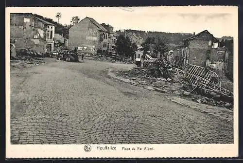 AK Houffalize, Place du Roi Albert, Offensice des Ardennes 1944-1945