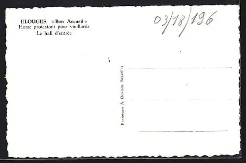 AK Elouges, Bon Accueil, Home protestant pour vieillards, Le hall d`entrée