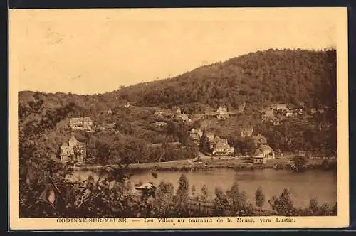 AK Godinne-sur-Meuse, Les Villas au trounatn de la Meuse vers Lustin