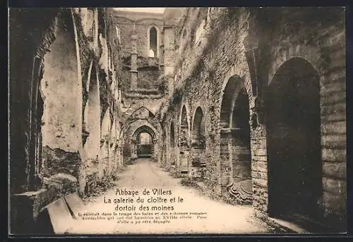 AK Villers-la-Ville, L`Abbaye, La galerie du cloître et le dortoir des moines