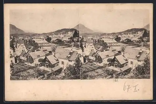 Stereo-AK Ischl, Teilansicht mit Brücke