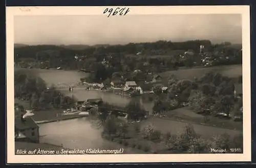 AK Seewalchen /Attersee, Panorama mit Brücke