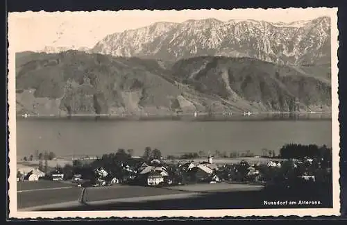 AK Nussdorf am Attersee, Teilansicht mit Bergen