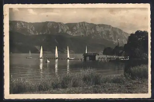 AK Attersee, Panorama mit Booten