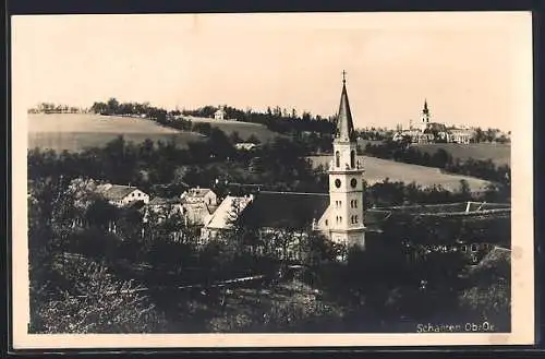 AK Scharten, Ortsansicht mit Kirche aus der Vogelschau