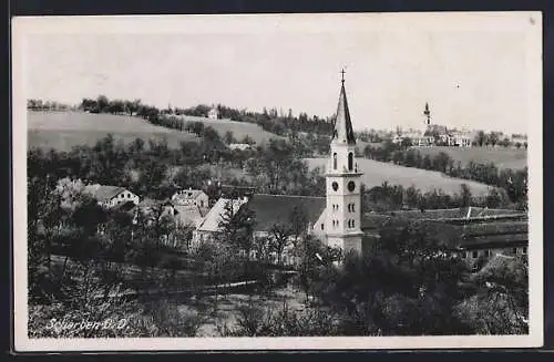 AK Scharten, Totalansicht mit Kirche aus der Vogelschau