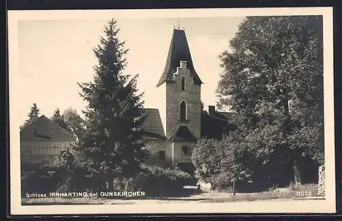 AK Gunskirchen, Schloss Irnharting, Panorama mit Turm