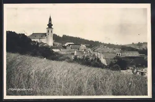 AK Hofkirchen, Ortspanorama mit Kirche von einem Feld aus