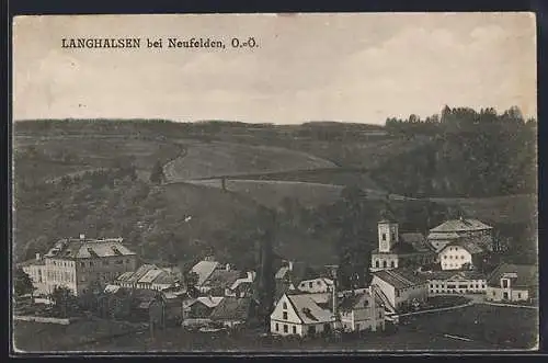 AK Langhalsen bei Neufelden, Ortsansicht mit Umgebung aus der Vogelschau