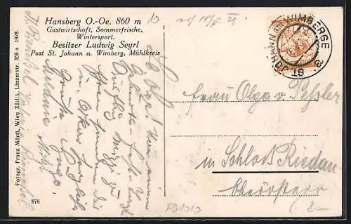AK St. Johann am Wimberg, Hansberg, Gastwirtschaft v. Ludwig Seyrl